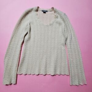 ✨️ Ann Taylor Cream Gold Sparkle Scallop Cashmere Sweater